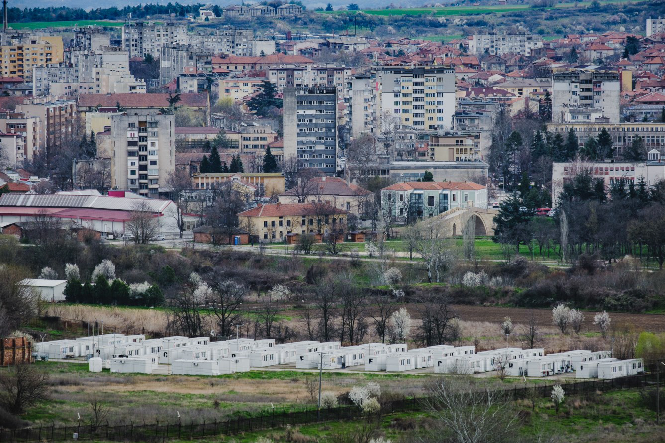 View of the city of Harmanli with the containers of the Registration and reception center. (Bulgaria, 2024).