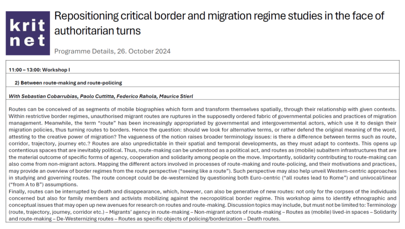 Upcoming Workshop at KritNet Conference: “Between Route-Making and Route-Policing”